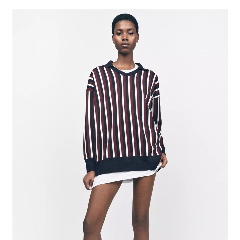 Zara Striped oversize Long Sleeve Sweater